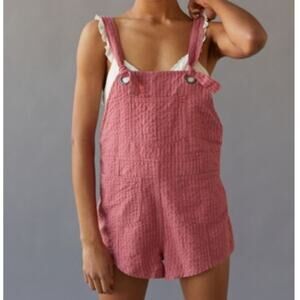 BDG Urban Outfitters Sadie Linen Blend Shortalls Overall Shorts Pink Sz Sml Boho